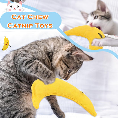 6 Pack Banana Catnip Toys Yellow Cat Chew Catnip Toys Banana Cat Pillow Toys Kitten Interactive Stuffed Banana Catnip for Kitten Cats Indoor Bites Scrub Claws Toys