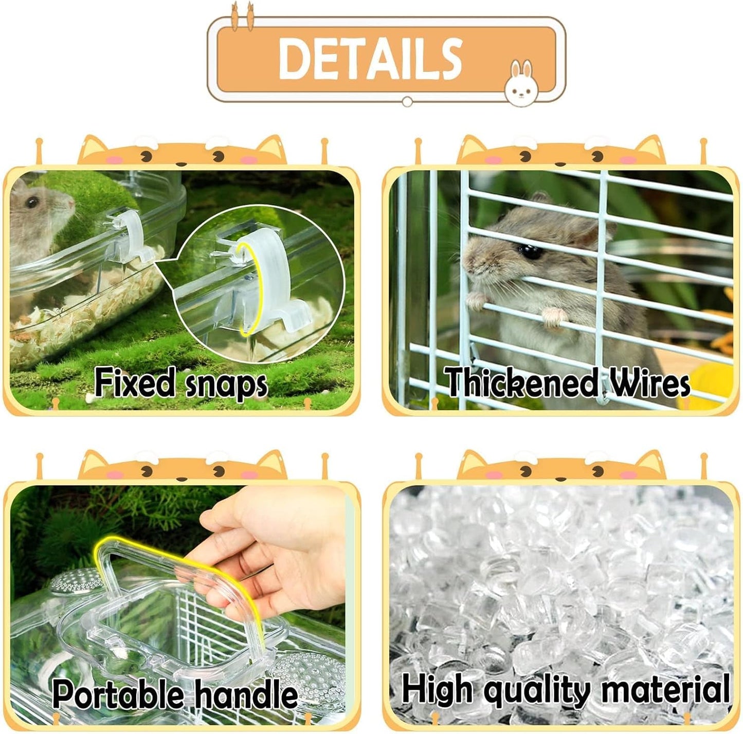 Kathson Small Animal Carry Cage for Hamsters, Gerbils, Mice - Transparent, Portable, Convenient