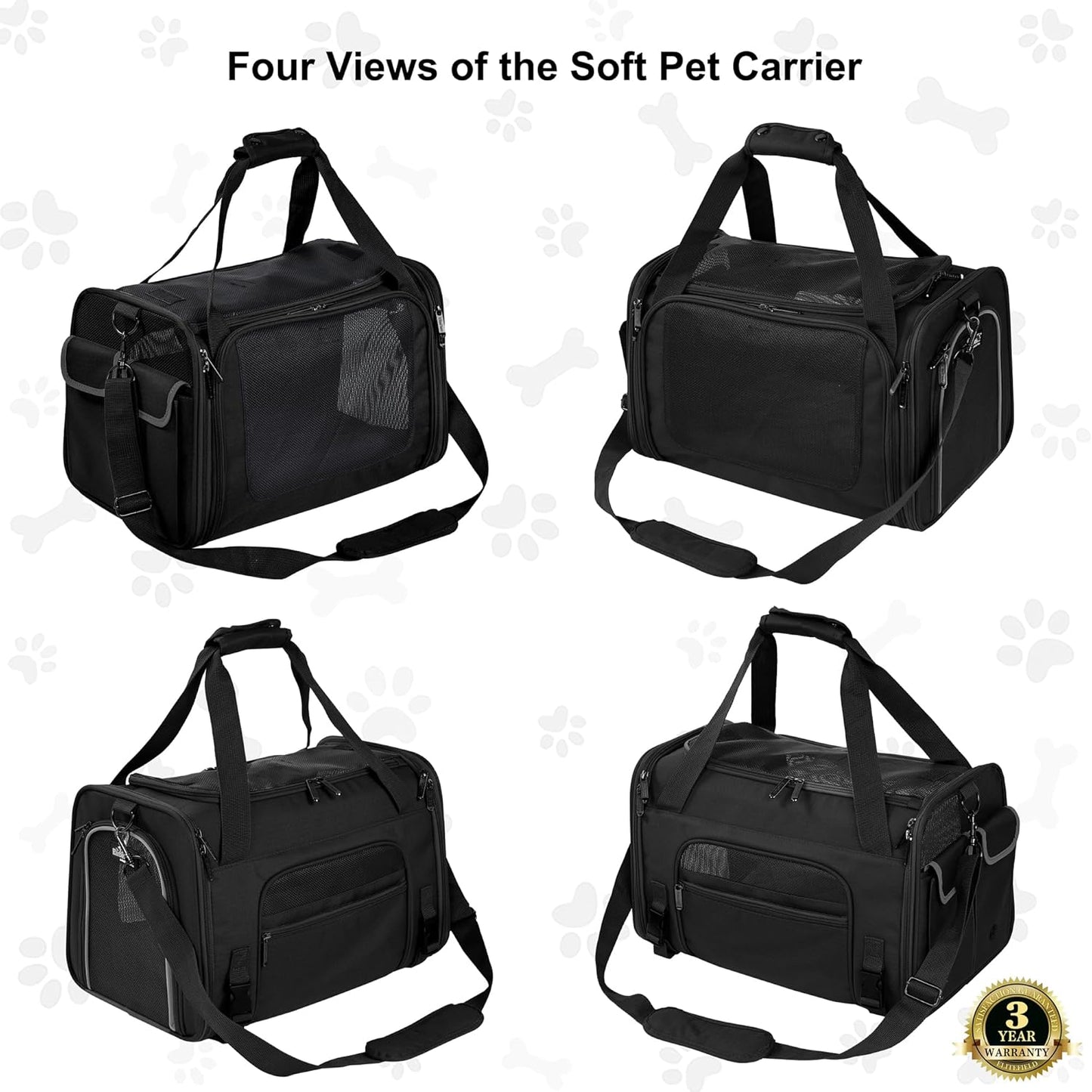 EliteField Deluxe Soft-Sided Pet Carrier (3 Year Warranty, Airline Approved), Travel Bag for Dogs, Cats & Small Pets, with Expandable Mat