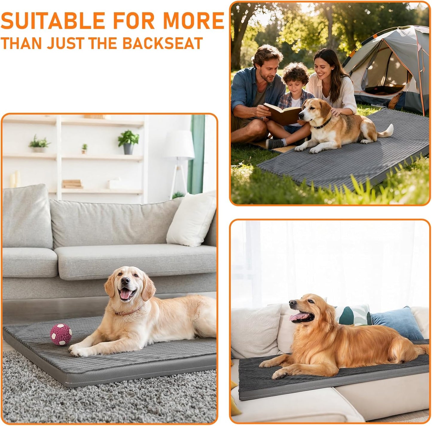 Dog Bed Mat for Car Backseat,Colewin Non-slip Waterproof Car Seat Mat for Dogs&Pets with 2-Inch Thick Foam & Easy Clean Dog Pad Cover Suitable for Travel,Camp,Home,NOT Include Extender(23.5x51in,Grey)