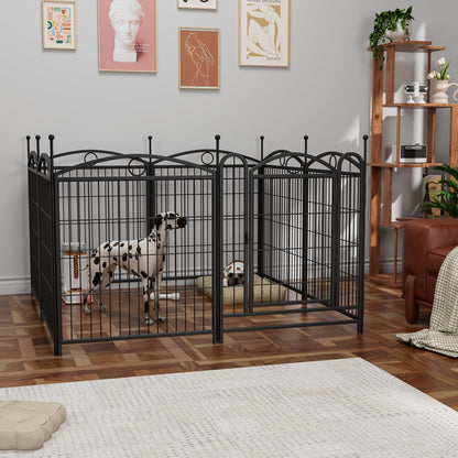 Dog Playpen Indoor 32 Inch 8 Panels Metal Dog Pen Iron Black Rust-Resistant Stable Indoor Outdoor Durable