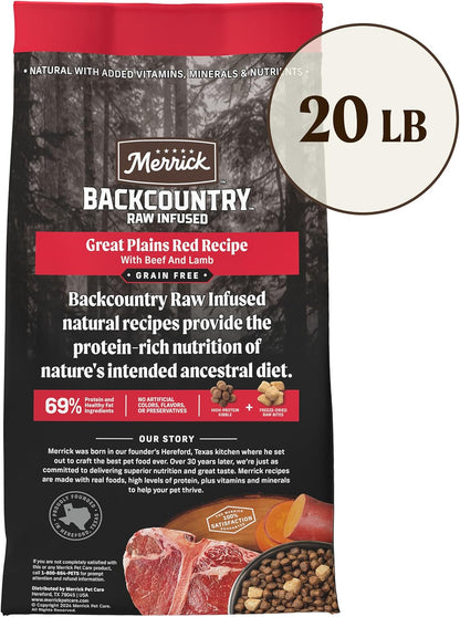 Merrick Backcountry Grain Free Dry Adult Dog Food Kibble With Freeze Dried Raw Pieces, Great Plains Red Recipe - 20.0 lb. Bag