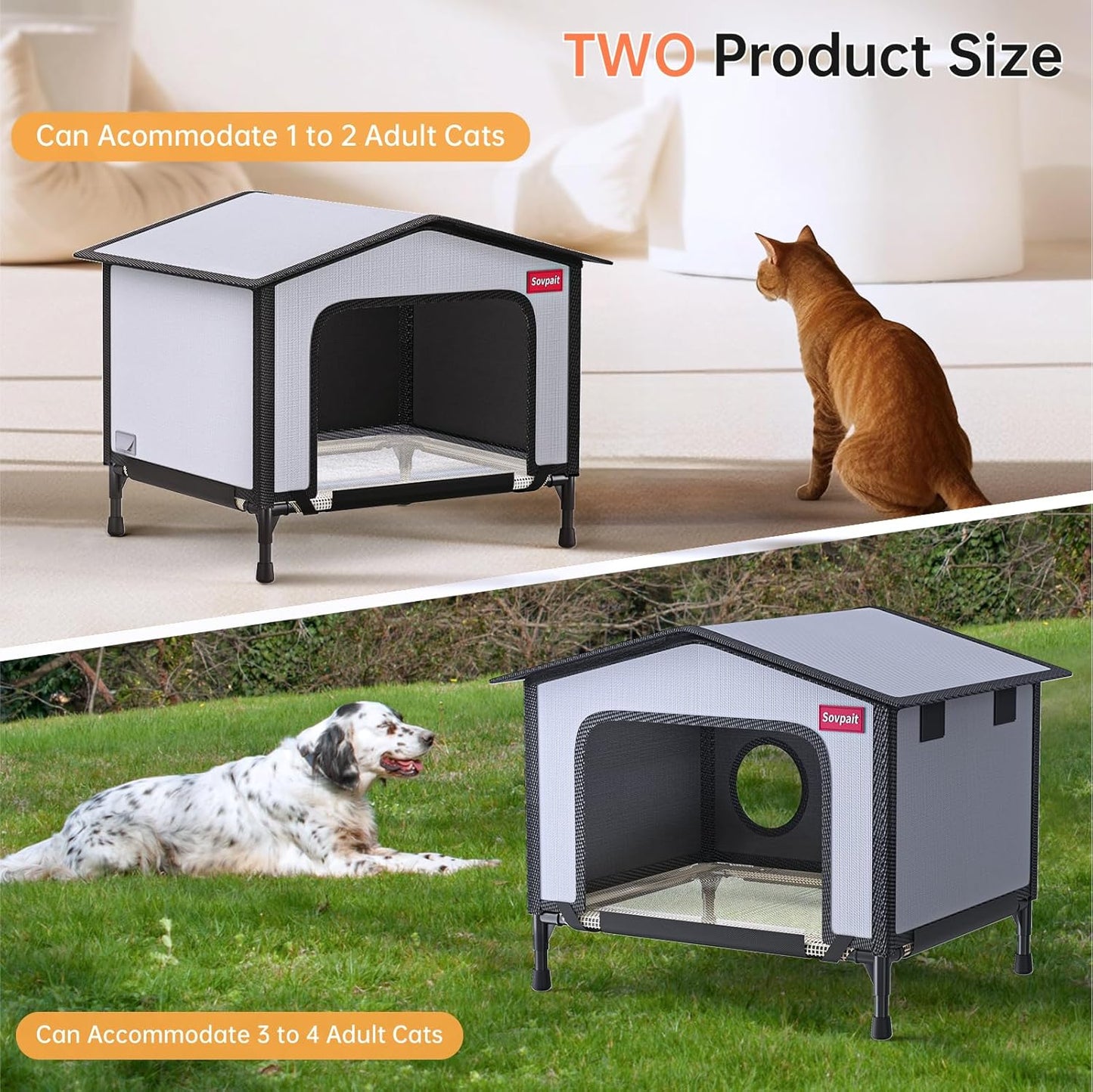 SOVPAI Outdoor cat House, Waterproof cat House for Stray Pets, Suitable for Outdoor/Indoor Cats, Easy to Assemble and Clean, Suitable for Multiple Pets and Large Cats (Brown, L 24 * 17 * 19