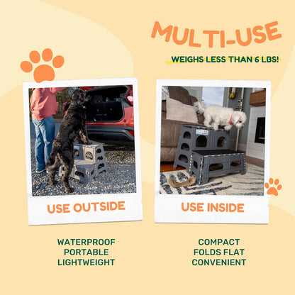 Bee Neat 2 Step Folding Dog Stairs & Ramp for Your Pet - Indoor Outdoor Foldable Pet Stairs for High Bed, Car, SUV – Collapsible Step Stool Ladder Supports 300lbs – New Carpeted Design