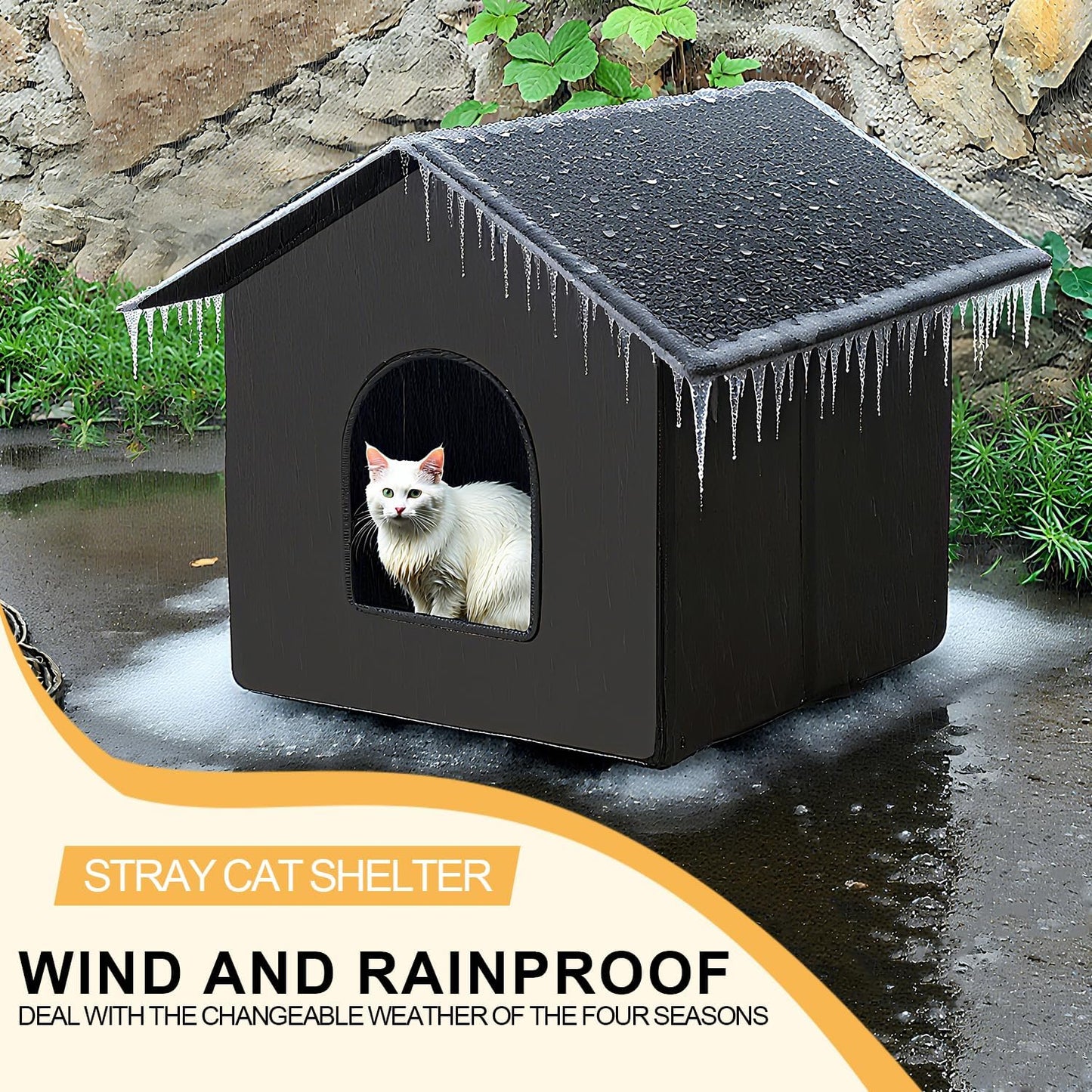 Outdoor Pet Shelter, Waterproof Portable Cat House, Collapsible Indoor Kennel with Window for Small Dogs, Rabbits, Cats (Black, M Model Without Escape Door)