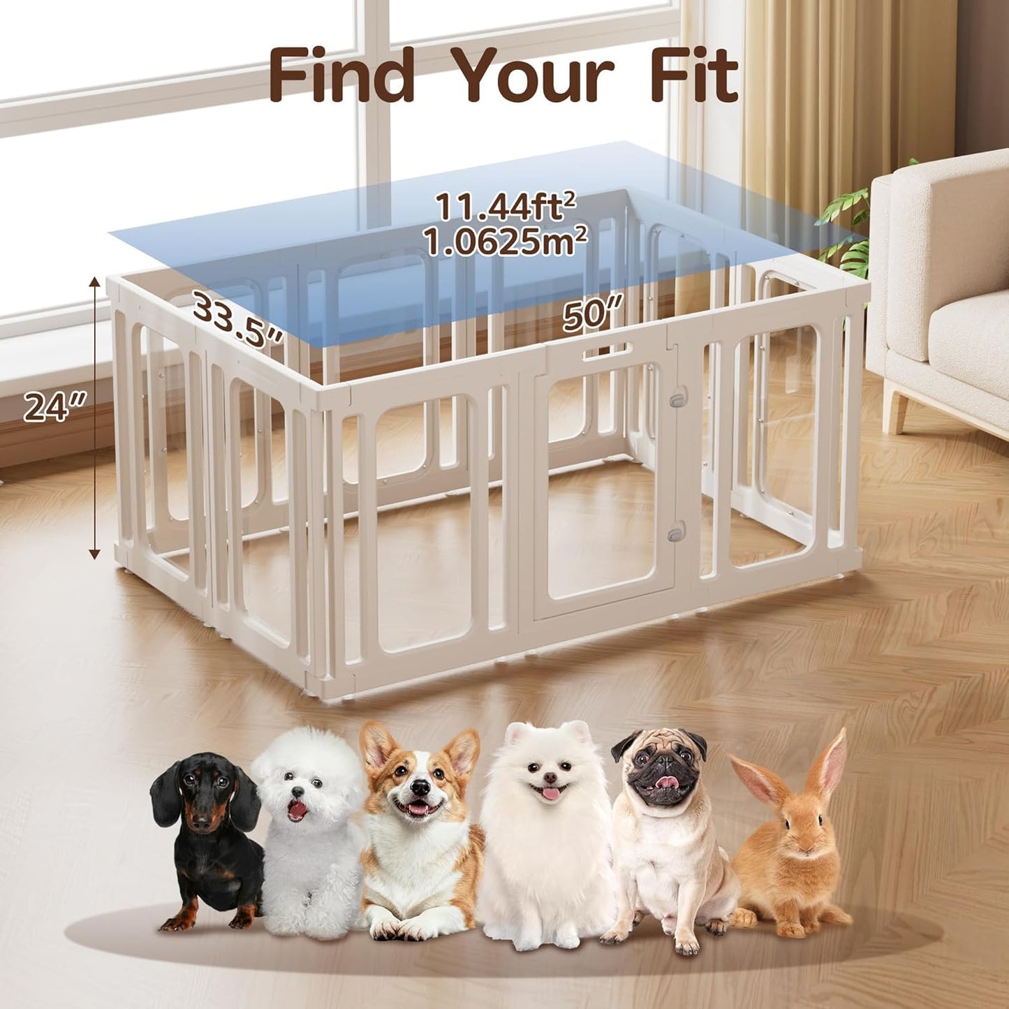 Jalove Dog Playpen Indoor, 24" H Plastic Dog Play Pen with Window, Clear Acrylic Pet Playpen for Puppy Cat Rabbit Ferret, Small Dogs Fence Crate Kennel, Whelping Cage (White, 10 Panels)