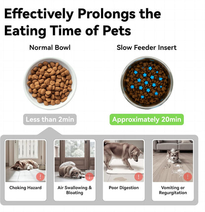 Slow Feeder Insert for Cat Dog Bowls, Anti-Choking Silicone with Strong Suction Cups, Fits Most Cat Bowls, Ideal for Puppy Small Medium Breeds (Blue)
