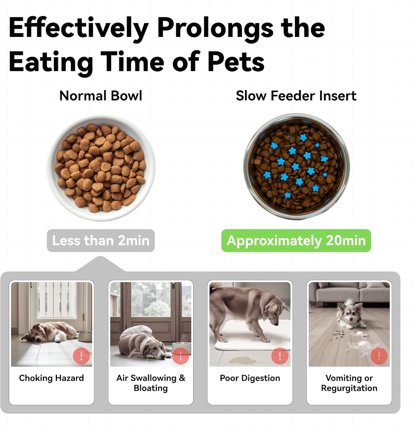 Slow Feeder Insert for Cat Dog Bowls, Anti-Choking Silicone with Strong Suction Cups, Fits Most Cat Bowls, Ideal for Puppy Small Medium Breeds (Blue)