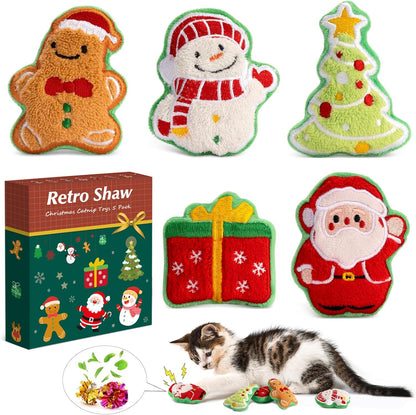 Retro Shaw Christmas Cat Toys, Kitty Xmas Catnip Toys 6pcs