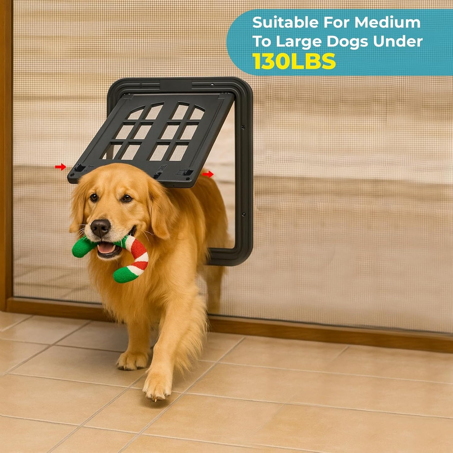 Large Pet Screen Door, 13 x 17 inches, Magnetic Self-Closing Dog Cat Door with 4-Way Entry, Black (Large)