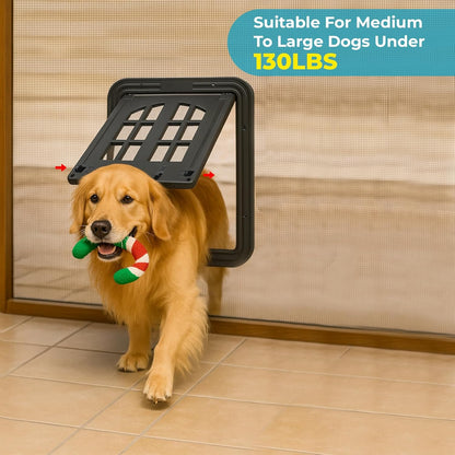 Large Pet Screen Door, 13 x 17 inches, Magnetic Self-Closing Dog Cat Door with 4-Way Entry, Black (Large)