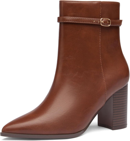 Women’s Pointed Toe Ankle Boots, Chunky Heel Fashion Chelsea Booties with Side Zipper, 3.2 Inch Block Heeled Dress Boot Comfortable for Fall Winter