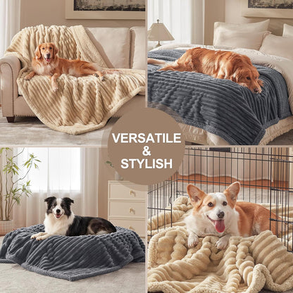 Waterproof Dog Blanket for Large Dogs, Washable Soft Puppy Cat Blanket Flannel Cotton Velour for Sofa Couch Protector, Comfort & Security Reversible Bed Protection for Pet, 60"X80", Khaki