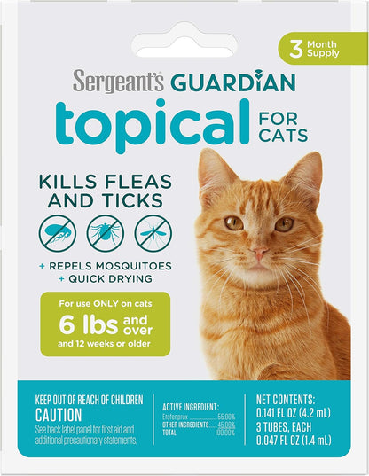 Sergeant's Guardian Flea & Tick Squeeze On Topical Cats 6lbs and Over., 3 Count
