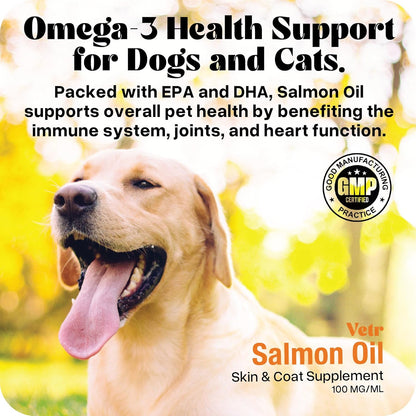 Vetr Norwegian Salmon Oil for Dogs & Cats, 16.9 oz - Omega 3 Fish Oil for Healthy Skin, Shiny Coat, Joint & Heart Health