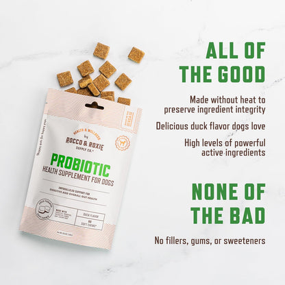 Rocco & Roxie Probiotics for Dogs, Support Gut and Digestive Health, Anti Diarrhea, Constipation & Gas Relief, Allergies, & Itchy Skin, Prebiotics, Enzymes, Puppy to Senior Dog Supplements Chews 60ct