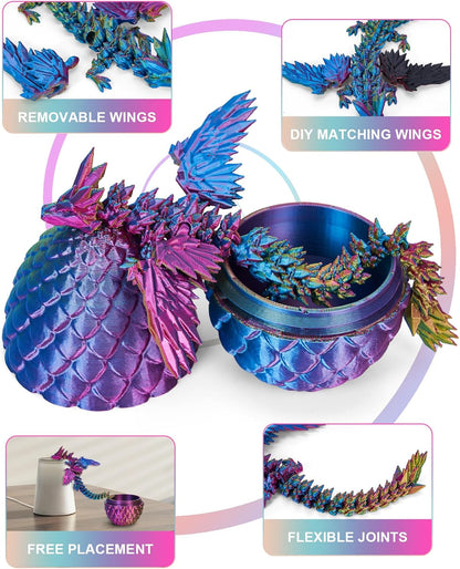 Cessfle 【2025 Updated 3D Printed Dragon Egg, Articulated Crystal 3D Printed Dragons with Wings, Cool Unique Birthday Gifts for Boys Kid Teen Adult, Dinosaur Eggs Fidget Toy