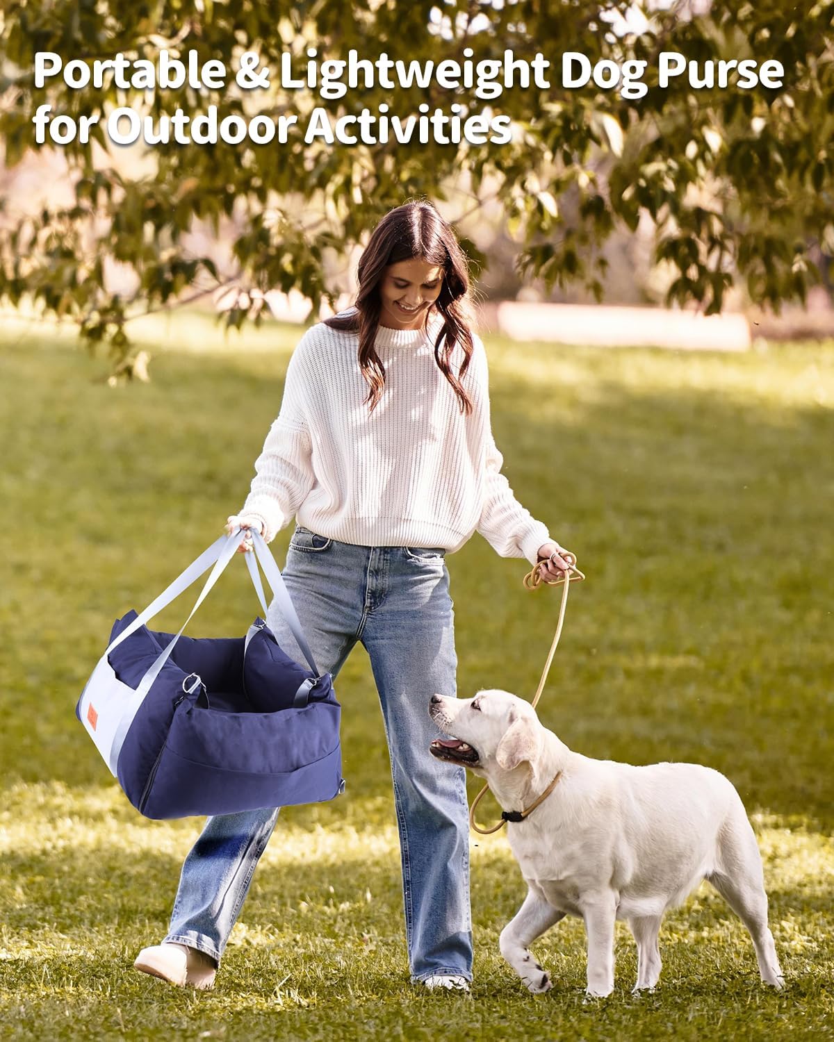 Medium Dog Car Seat for Medium Sized Dogs, Car Seat for Small Dogs with Side Zipper, Waterproof Dog Travel Bed in car with Storage Pockets Up to 25lbs, Memory Foam Filling for Max Support, Dark Blue