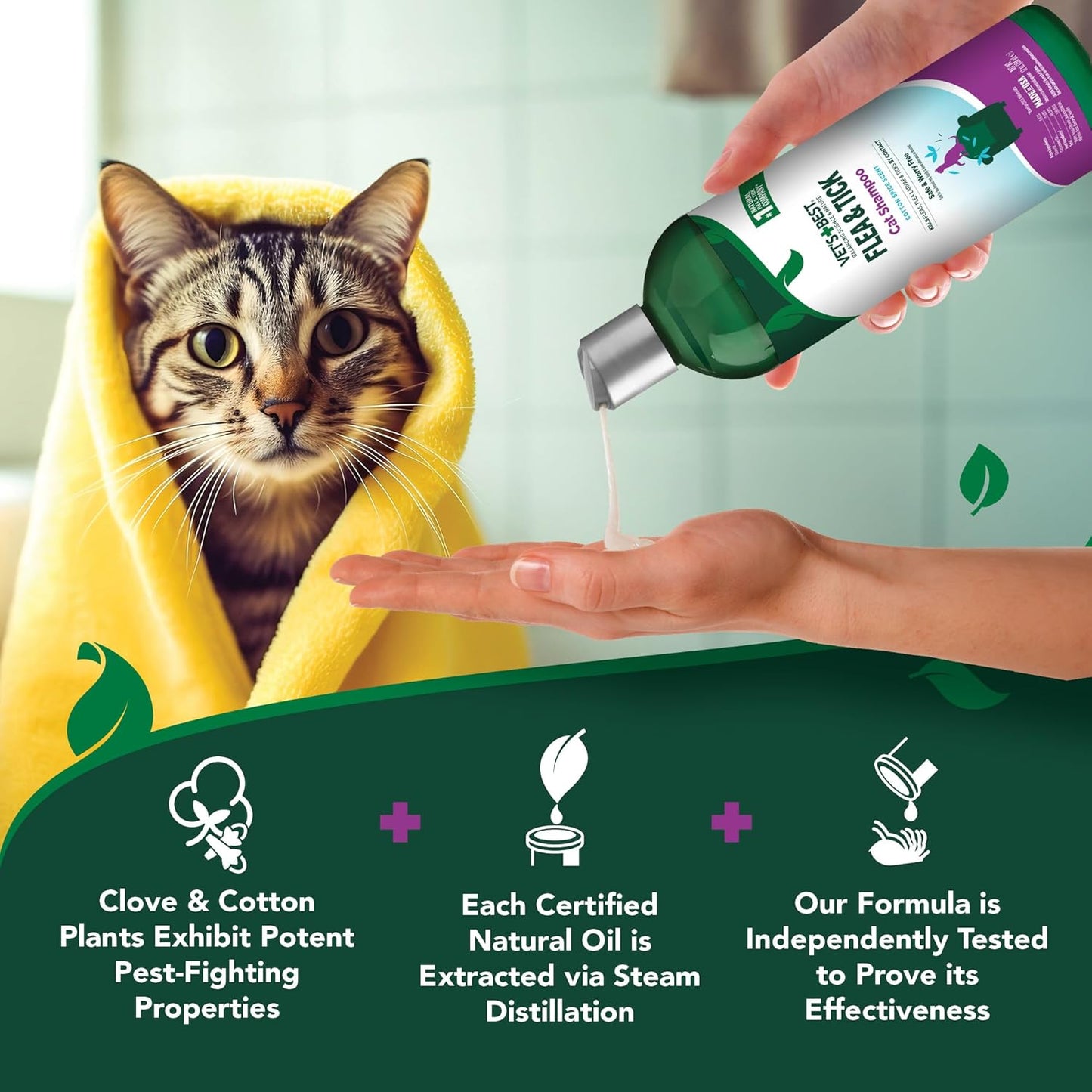Vet’s Best Natural Flea and Tick Shampoo for Cats – Plant-Based Formula with Certified Essential Oils – Cat-Safe Flea Bath and Pest Control Treatment – Gentle and Effective – 12 oz Bottle