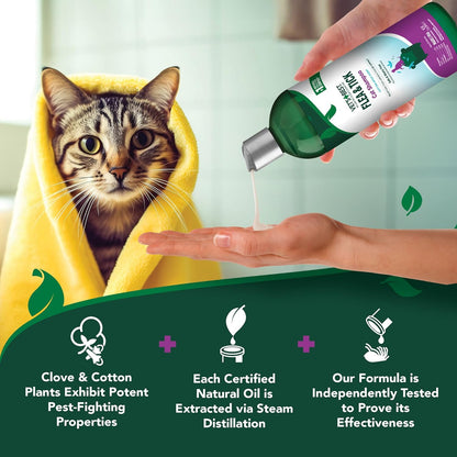 Vet’s Best Natural Flea and Tick Shampoo for Cats – Plant-Based Formula with Certified Essential Oils – Cat-Safe Flea Bath and Pest Control Treatment – Gentle and Effective – 12 oz Bottle