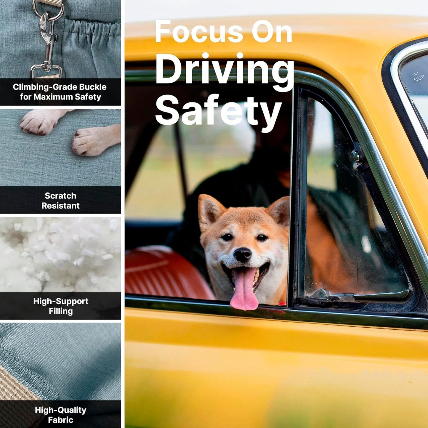 Dog Booster Car Seat for Small Dogs with Heavy Duty Safety Belt and Lock, Waterproof Detachable Dog Travel Bed for Car with Storage Pocket Up to 25lbs, Memory Foam Filling for Max Support