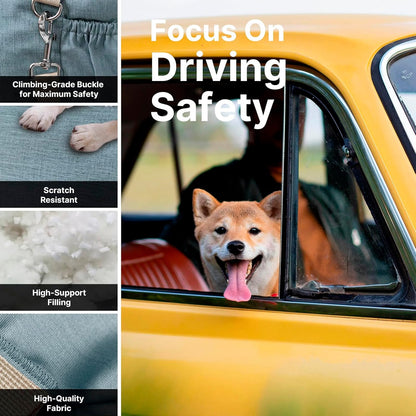 Dog Booster Car Seat for Small Dogs with Heavy Duty Safety Belt and Lock, Waterproof Detachable Dog Travel Bed for Car with Storage Pocket Up to 25lbs, Memory Foam Filling for Max Support