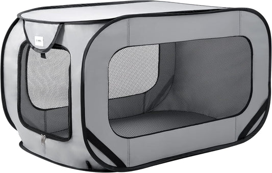 Love's Cabin 36in Portable Large Dog Bed - Pop Up Dog Kennel, Indoor Outdoor Crate for Pets, Portable Car Seat Kennel, Cat Bed Collection, Grey