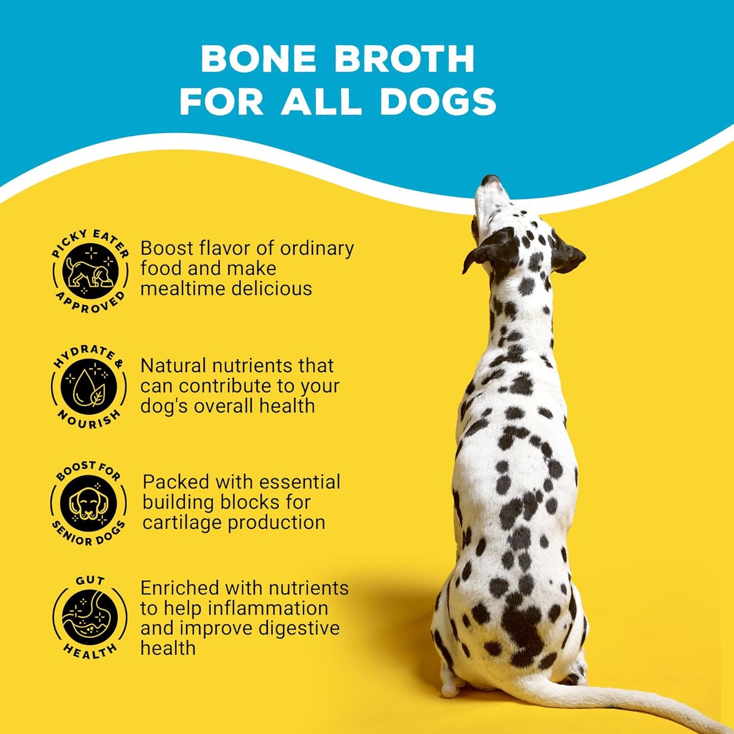 Brutus Beef Bone Broth for Dogs - All Natural Dog Bone Broth with Chondroitin Glucosamine & Turmeric -Human Grade Dog Food Toppers for Picky Eaters & Dry Food -Tasty & Nutritious