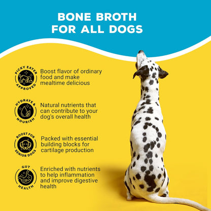 Brutus Beef Bone Broth for Dogs - All Natural Dog Bone Broth with Chondroitin Glucosamine & Turmeric -Human Grade Dog Food Toppers for Picky Eaters & Dry Food -Tasty & Nutritious