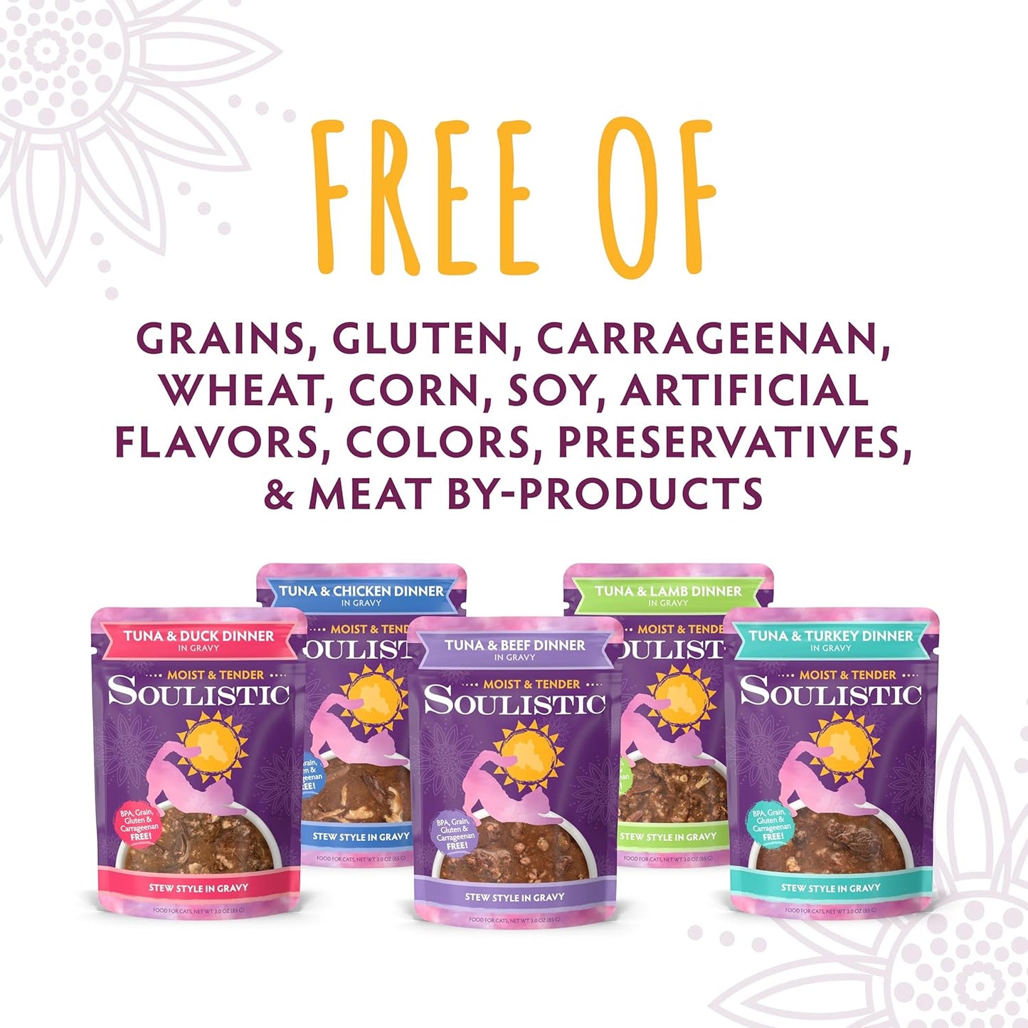 Soulistic Moist and Tender, Tuna and Duck Dinner in Gravy, 3oz Pouch, Pack of 8