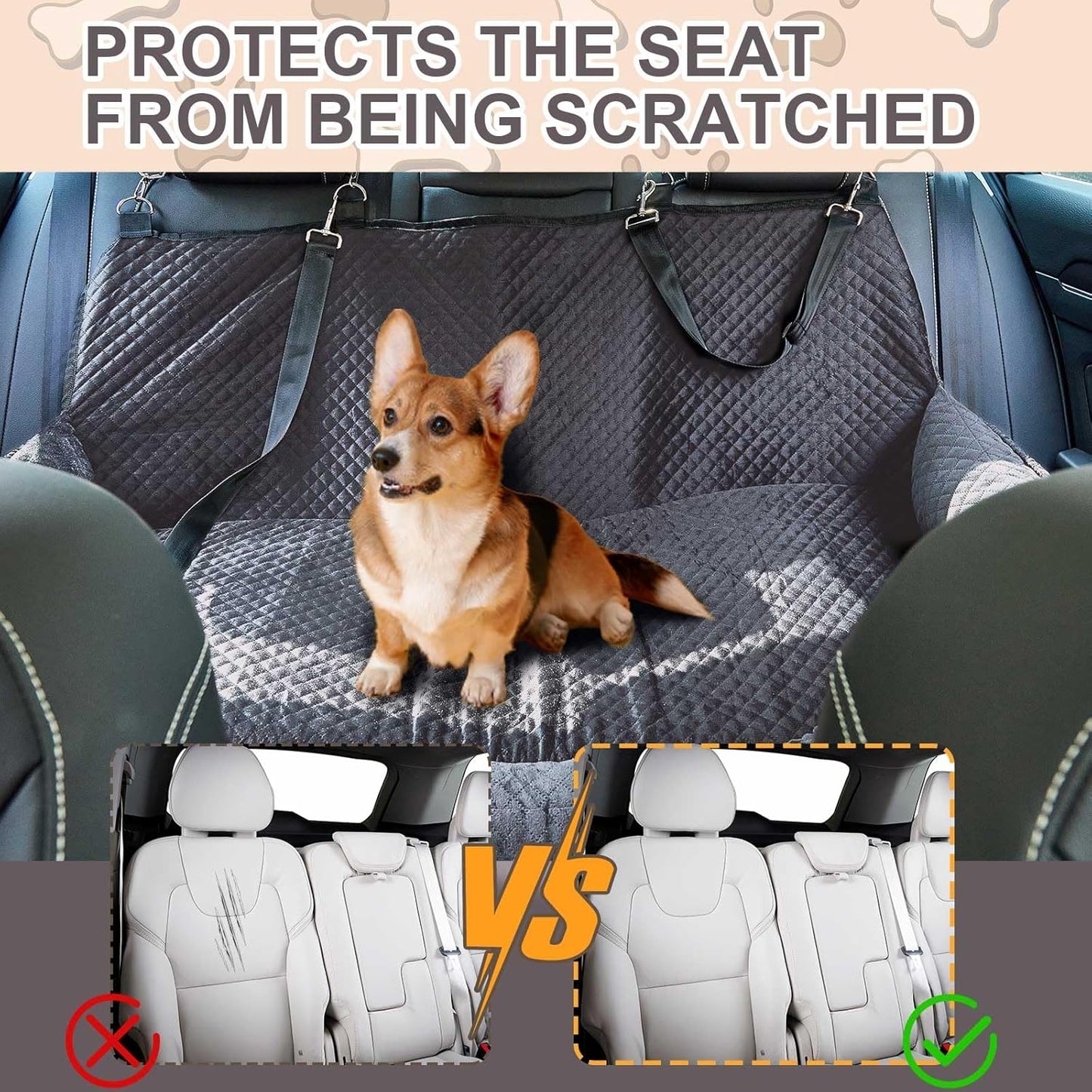 Suzile Dog Car Seat Bed for Large Under 100lbs or 3 Small Dogs Fully Detachable Washable Dog Car Bed with Safety Tethers Comfortable Protector for Home Travel Camping, 49'' x 22"(Gray for Large Dogs)