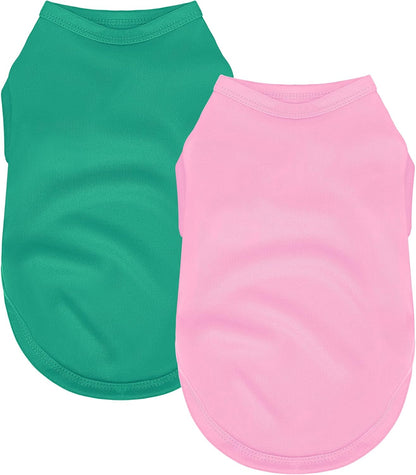 2 Pack Solid Color Dog Shirts - Lightweight, Quick Dry, Breathable Pet T-Shirts for Small to Large Dogs - Stretchy, Durable, Ideal for All Seasons and Holidays.Pink Green S