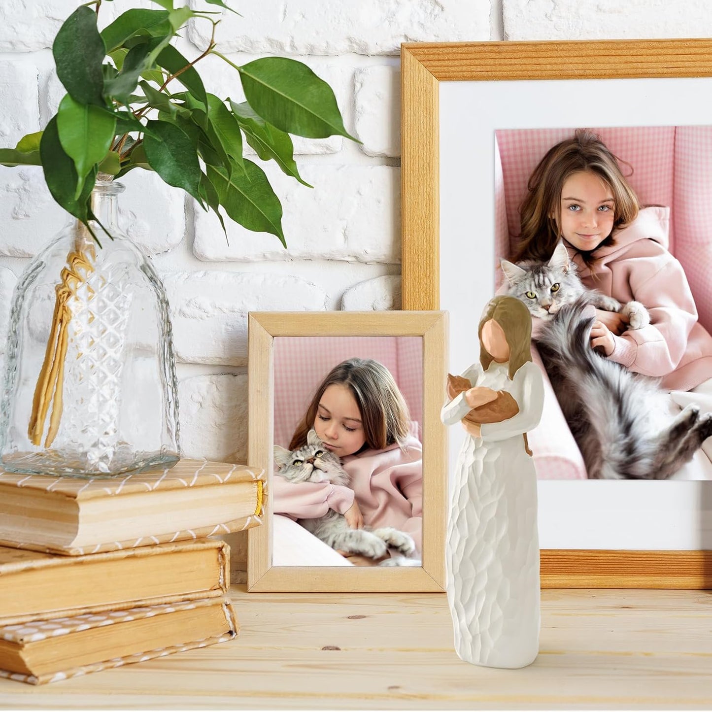 Cuayaes Cat Memorial Gifts, Orange Cat Figurines Loss of Cat Sympathy Gift for Cat Mom, Friendship Guardian Angel Statue Cat Remembrance Gifts for Women Cat Lovers