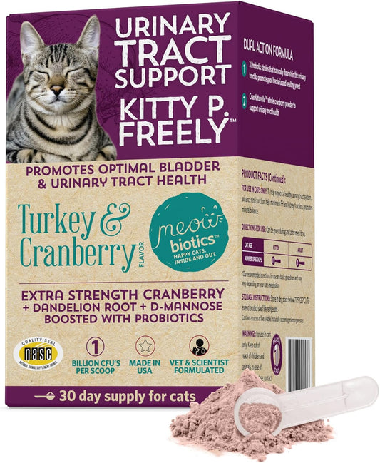 Meowbiotics Kitty P. Freely Cat Urinary Supplement, Cranberry for UTI & Kidney Support Powder Probiotics for Cats, Made in USA (30 Days)