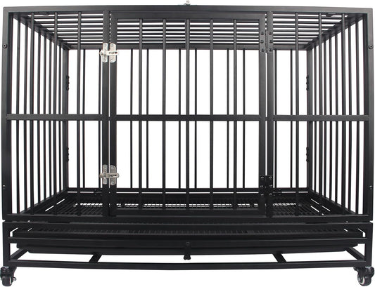 Heavy Duty Dog Crate - Indestructible Large Dog Kennel, Dual Door, Safety Lock, Spacious & Removable Tray for Easy Clean (42" inch)