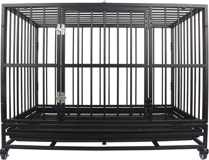 Heavy Duty Dog Crate - Indestructible Large Dog Kennel, Dual Door, Safety Lock, Spacious & Removable Tray for Easy Clean (42" inch)