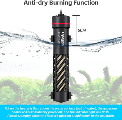 FREESEA Aquarium Heater for Fish Tank: 100W Small Submersible Thermostat with Off-Water Protection & UL Certified Cord for 10-20 Gallon Fish Turtle Tanks Enthusiasts