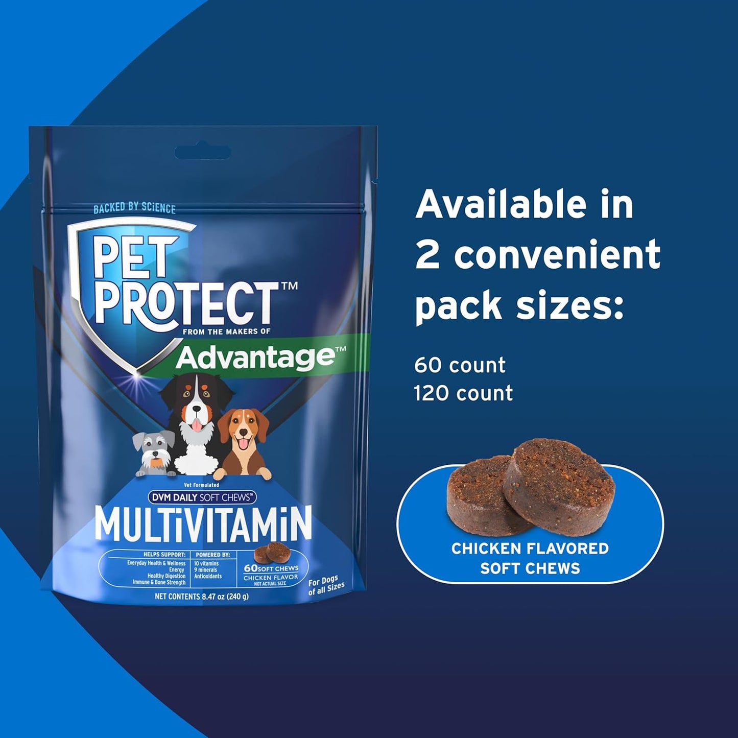 Pet Protect Dog Multivitamin, Vet-Formulated DVM Daily Soft Chews, Supports Ongoing Health & Wellness, Chicken-Flavor (60 Count)