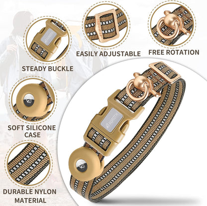Auroth Airtag Dog Collar, Adjustable Air Tag Case Holder Dog Collar for Medium Large Dogs, Airtag Dog Collar Holder with Heavy Duty D Ring Tangle Free