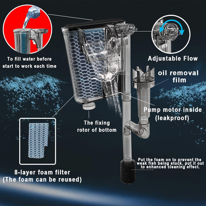 3 Gallon 12.6” L Fish Nano Glass Aquarium, with Separator Plate for Betta, Multi-Functional Square Fish Tank with Filter, LED Light, Black 4mm Glass