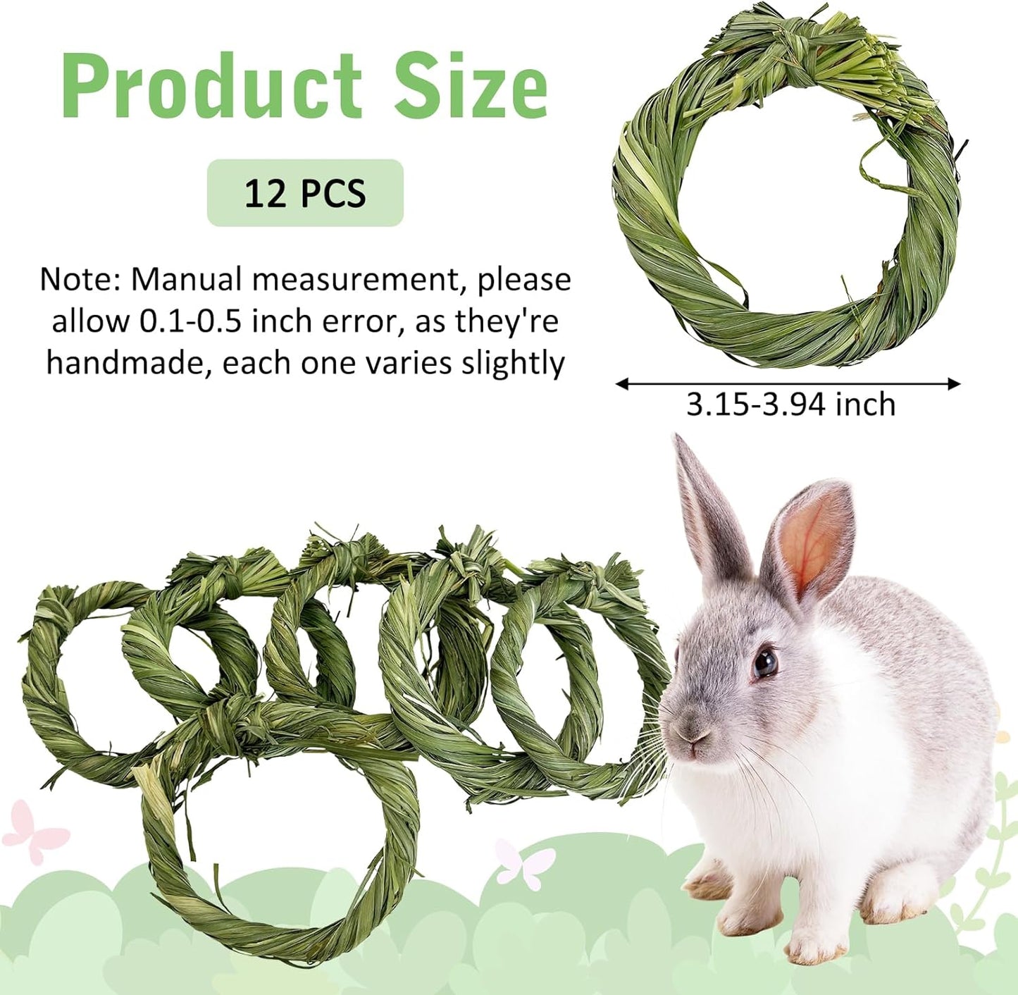 Hamiledyi 12 PCS Natural Rabbit Timothy Hay Toy Donut Guinea Pig Chew Toys Handmade Small Animals Treats Timothy Grass Molar Teeth Grinding Snacks for Bunny Chinchilla Hamster Gerbil Rat
