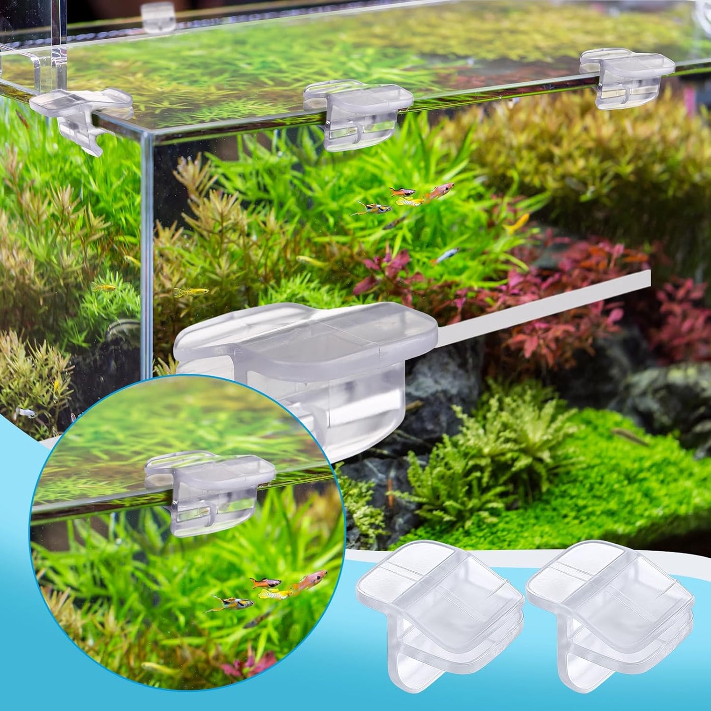 Chunful 12 Pcs Aquarium Lid Clips Rimless Fish Tank Top Cover Rim Lid Support Holder Clip Clear PC Aquarium Hoods Clamps for 1/8" to 3/16" Glass