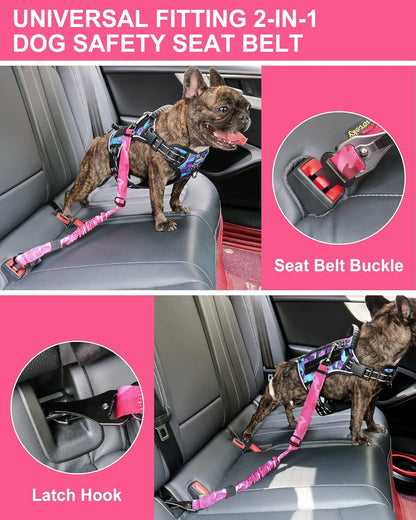 Hotsky Tactical Dog Seatbelt Harness for Medium Dogs No Pull Adjustable Military Service Dog Vest Reflective Pet Harness with Handle Molle Loop Panels for Training Walking Running(Pink Camo, XL)