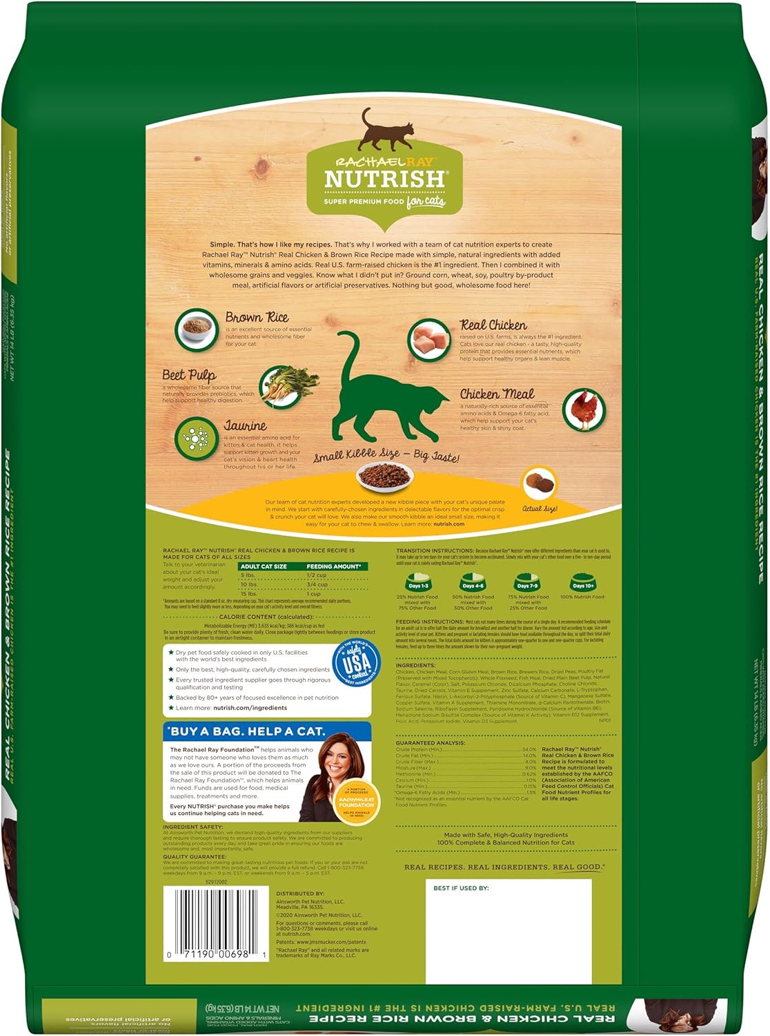 Rachael Ray Nutrish Chicken & Brown Rice 14 Pounds Dry Cat Food + Chicken Lovers Variety Pack 2.8 Ounce (Pack of 12) Wet Cat Food Bundle