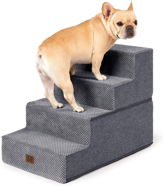 EHEYCIGA Dog Stairs for Bed 18" H, 4-Step Dog Steps for High Bed, Pet Steps for Small Dogs and Cats, Non-Slip Balanced Pet Ramp Indoor, Grey