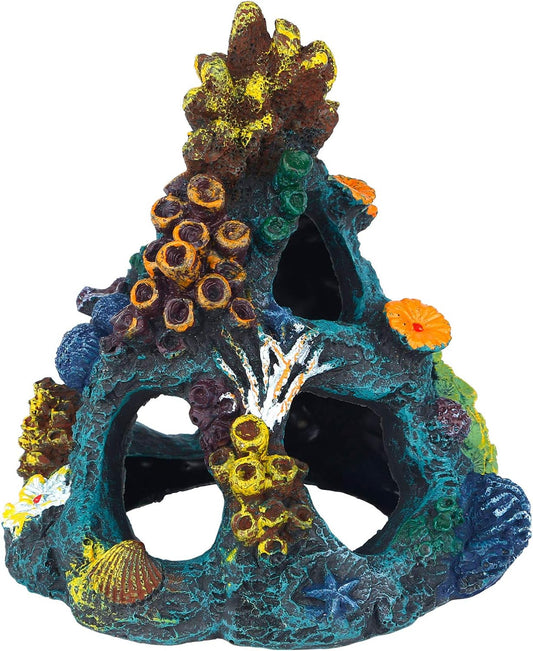 Uniclife Aquarium Decorations Resin Coral Rock Mountain Cave Fish Tank Decor Ornaments Fish House for Betta Rest Hide Play Breed