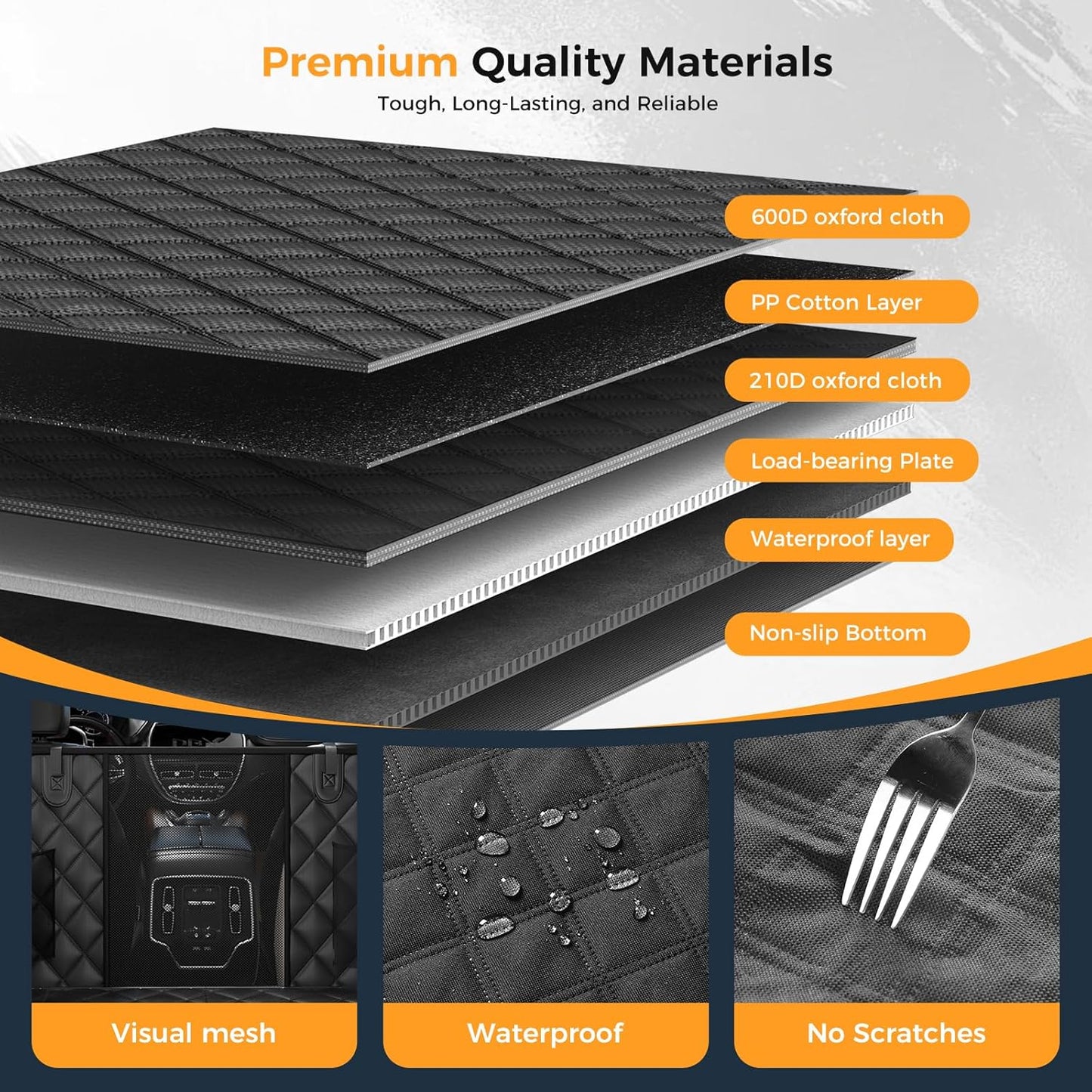 Dog Car Seat Cover for Back Seat, Hard Bottom Back Seat Extender for Dogs - Supports 400lbs,New Waterproof, Scratch Resistant, Anti Slip Portable Dog Hammock