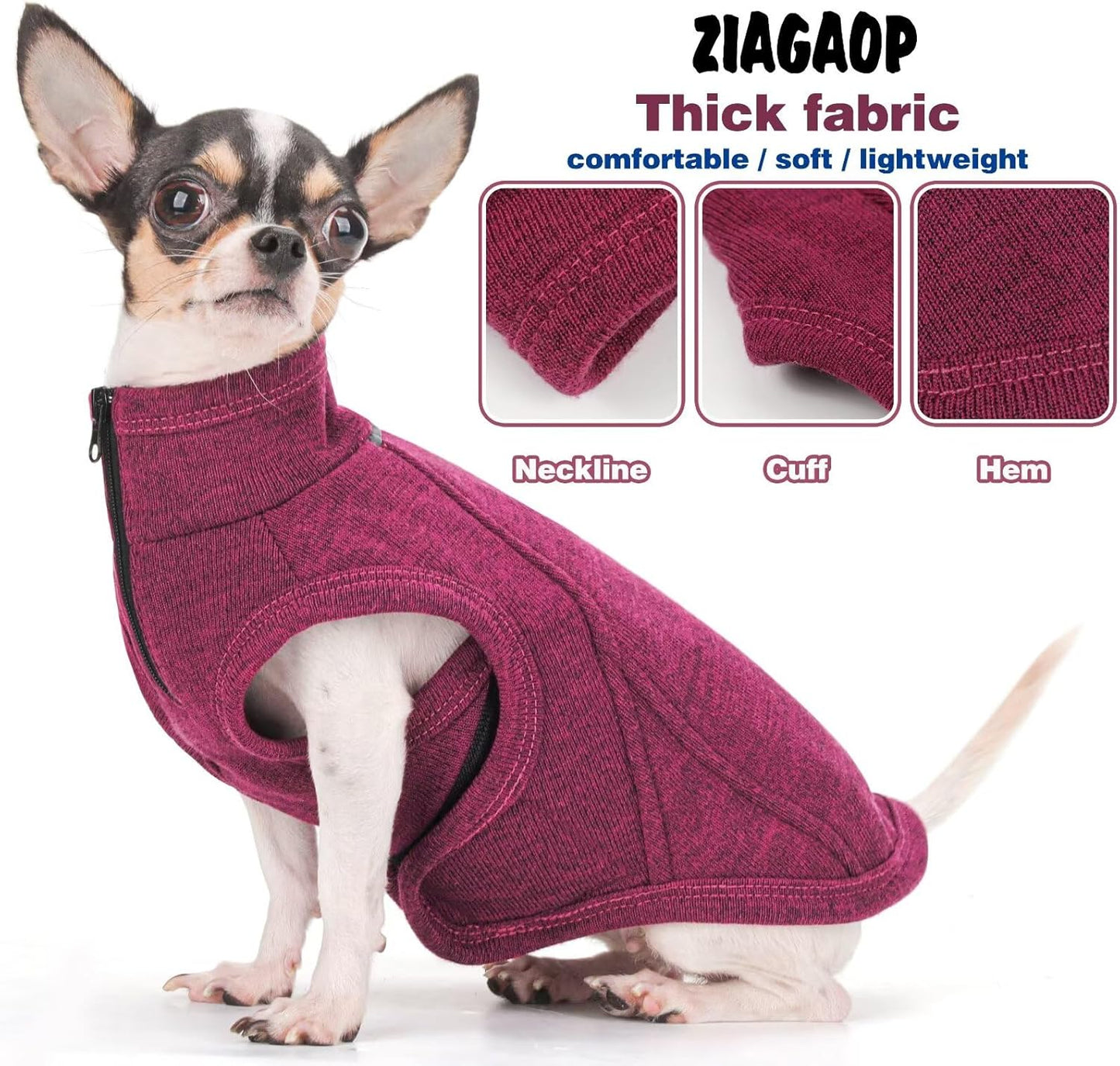 Warm Knit Dog Vest with Fleece Lining – Cold Weather Pet Jacket with Zipper Harness Opening, Adjustable Neck, Cozy and Stylish Year-Round Sweater. Purple M