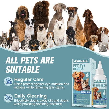 Pet Eye Drops for Dogs & Cats – Soothe Eye Infections,Allergies, Relieve Dogs Cats Dry Eyes Pink Eyes,Eye Wash for Pet Cleaning,Tear Stain Remover,Safe & Gentle Formula for All Animals (100ML)