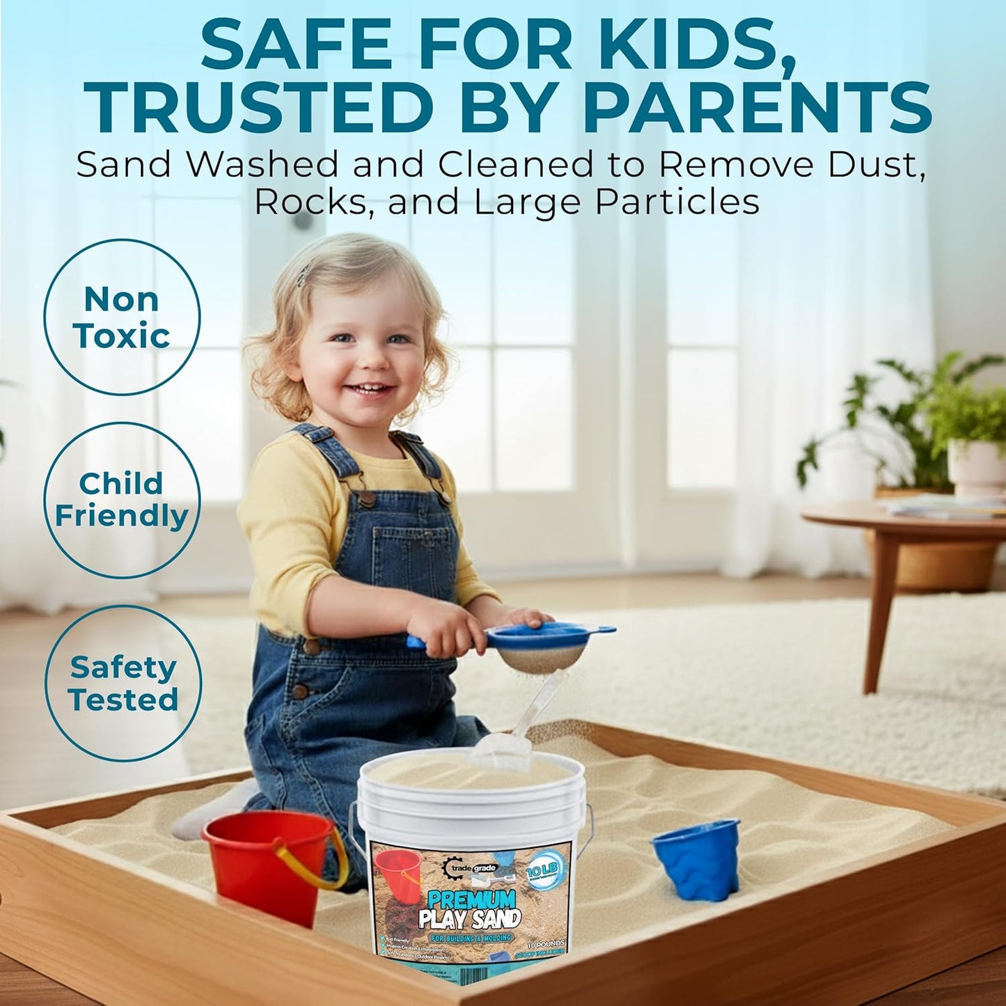 Trade Grade Play Sand for Sandbox Sand for Kids - Bulk Bucket Natural Play Sand for Kids, Sensory Play, Tables, & Outdoor Fun, Perfect for Wet Castle Building & Creativity (10 Pounds)